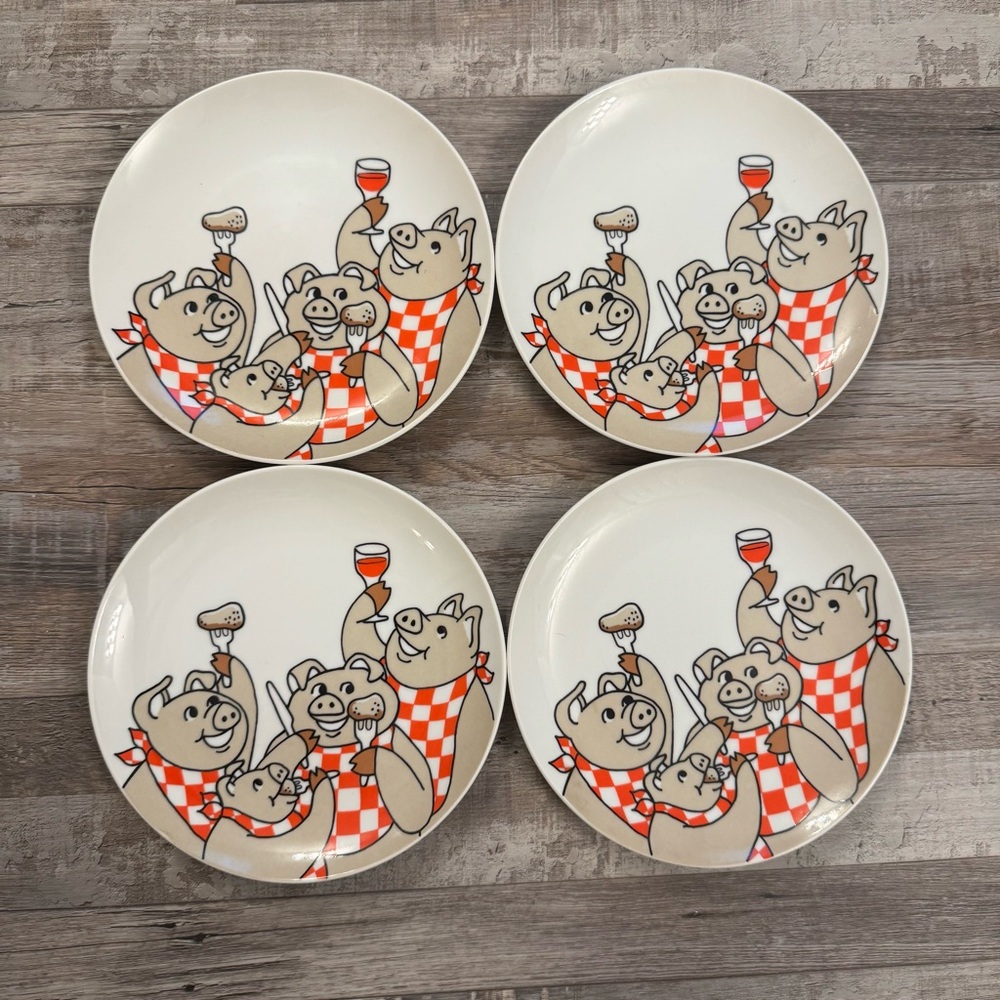 Vintage Fitz and Floyd Festive Pig Dinner Plates - Set of 4